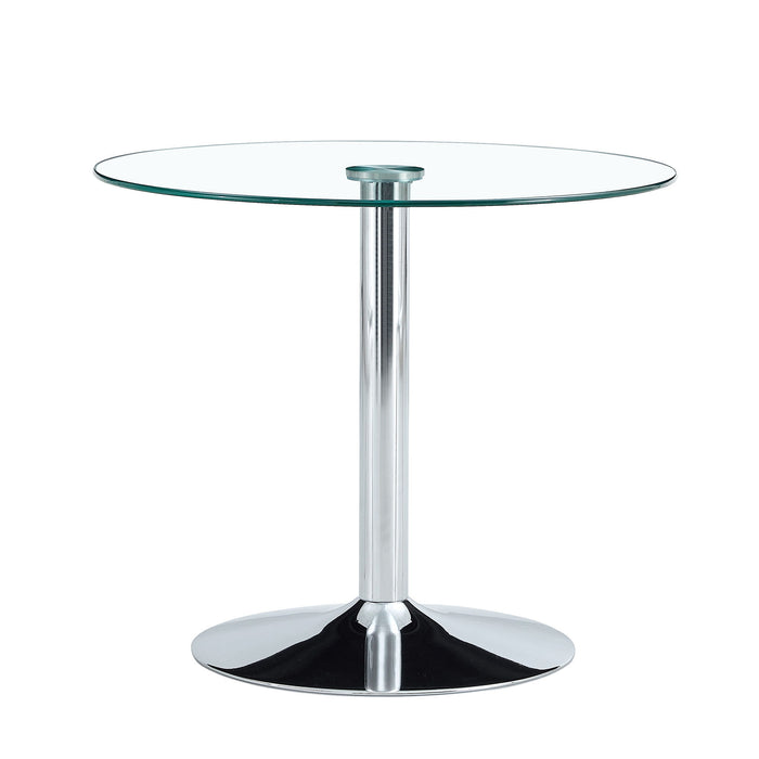 Modern Minimalist Circular Glass Dining Table With Electroplated Metal Legs 35" Diameter - Transparent