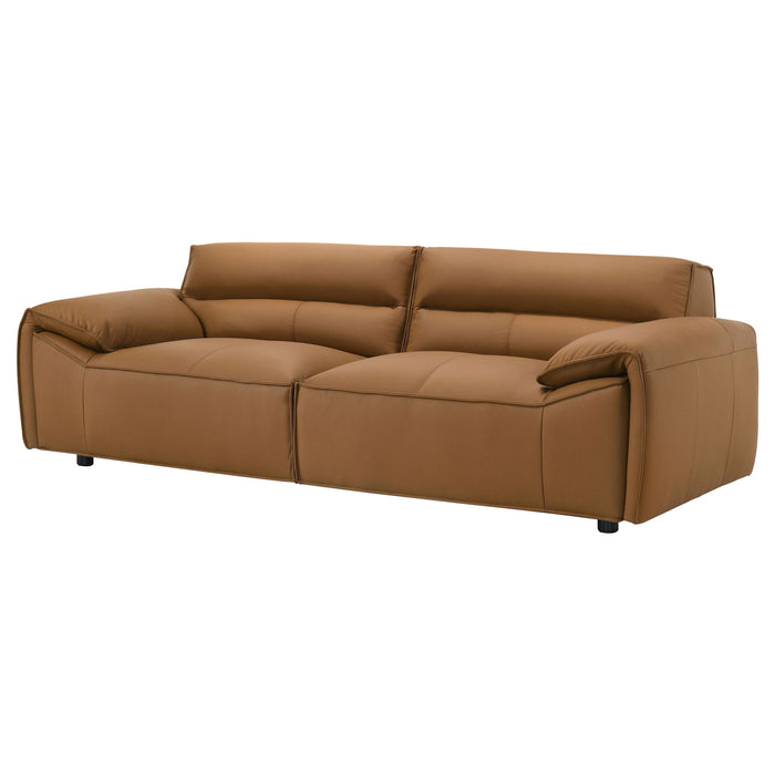 Buxton Top Grain Leather Upholstered Sofa Orange
