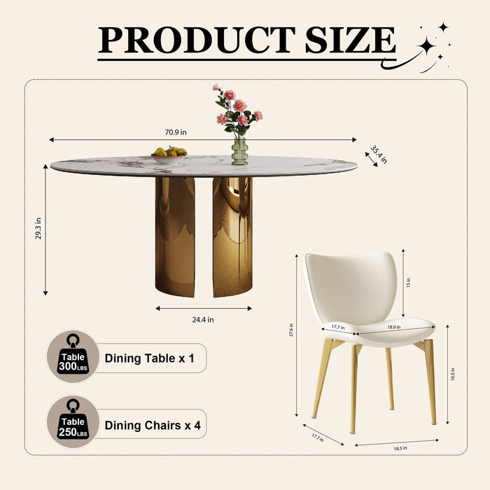 Steel Base Oval Sintered Stone Dining Table With 4 Chairs