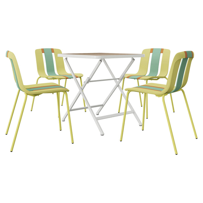 4 Piece Set Of Modern Striped Single Chairs With Folding Square Table