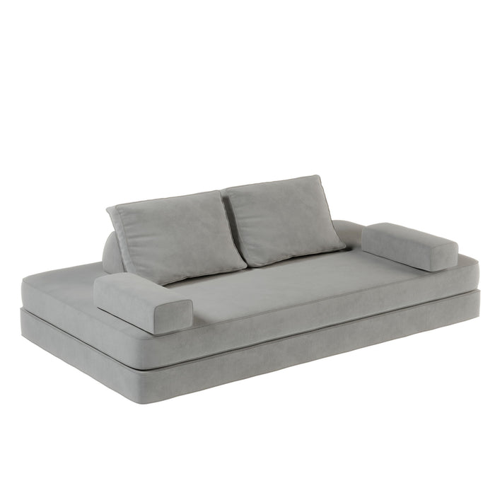 Multifunctional Convertible Sofa Bed With 2 Tumbler Backrests And 2 Pillows, Deep Seat Couch