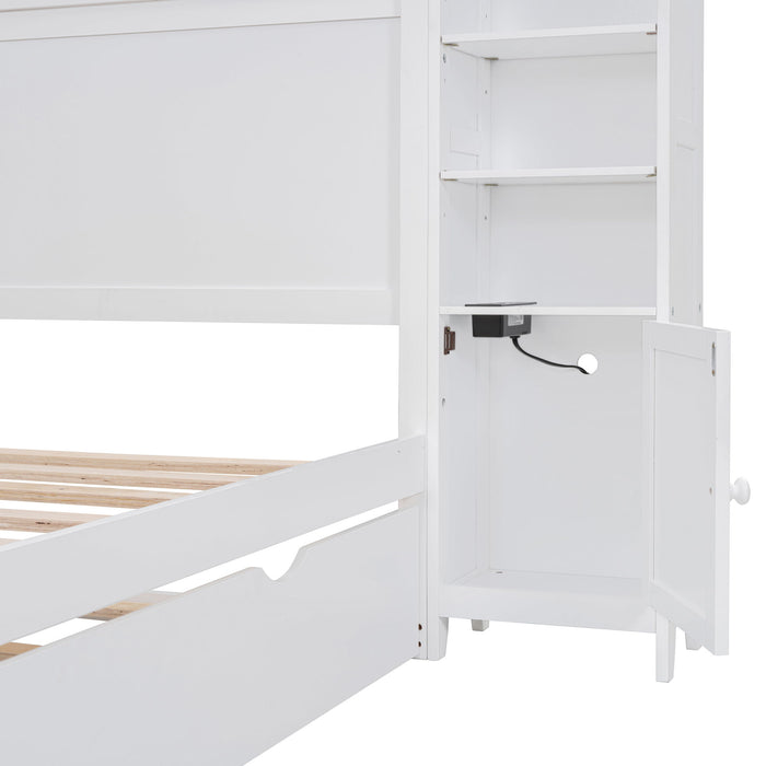 Bed With All In One Cabinet, Shelf And Sockets, Trundle