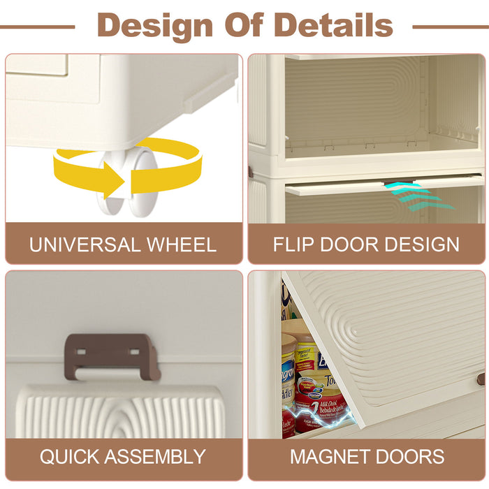 Portable Wardrobe Closet Storage Organizer With Magnetic Doors And Hanging Rod - Cream White