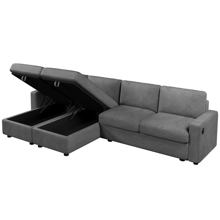 Convertible Sectional Sofa With Storage Chaise Lounges And USB Ports