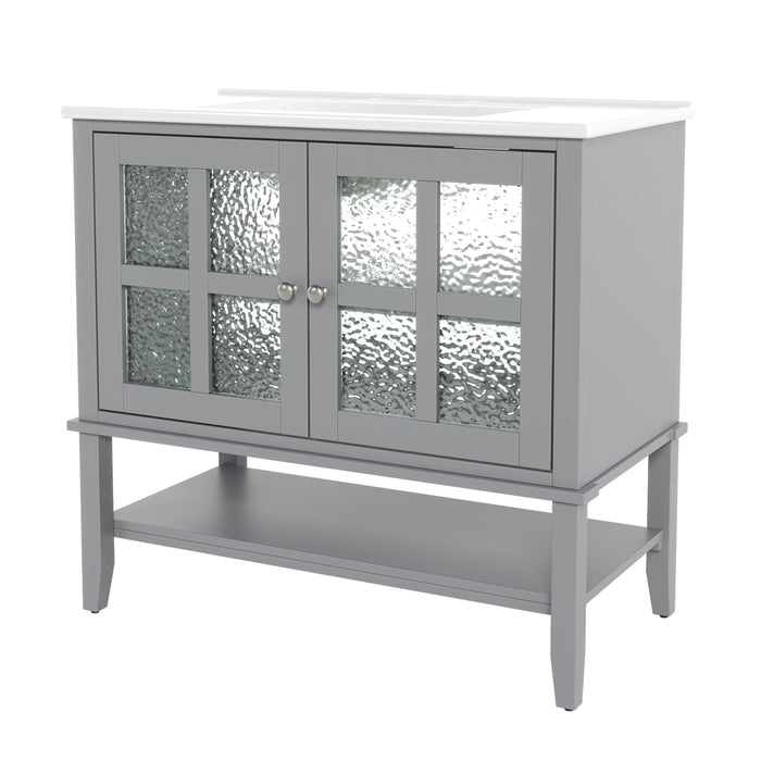 Bathroom Vanity With Ceramic Sink, Adjustable & Open Shelf