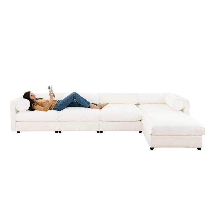 Contemporary Elegant White Chenille Sofa With Storage And Ottoman