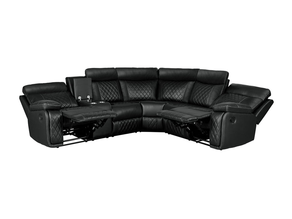 Home Theater Seating Manual Recliner With Cup Holder, Hide-Away Storage PU Reclining Sofa For Living Room, Home Theater, Black