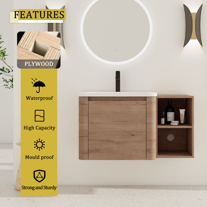 Wall Mounted Bathroom Vanity & Sink, Storage Shelves & Soft Close Door