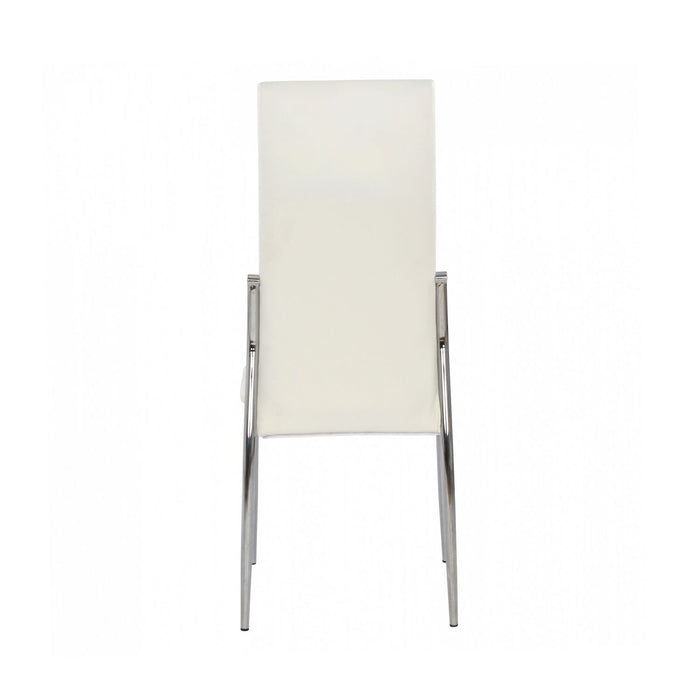 (Set of 2) Padded White Leatherette Dining Chairs In Chrome Finish
