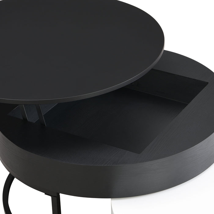 Modern Round Lift-Top Nesting Coffee Tables With 2 Drawers