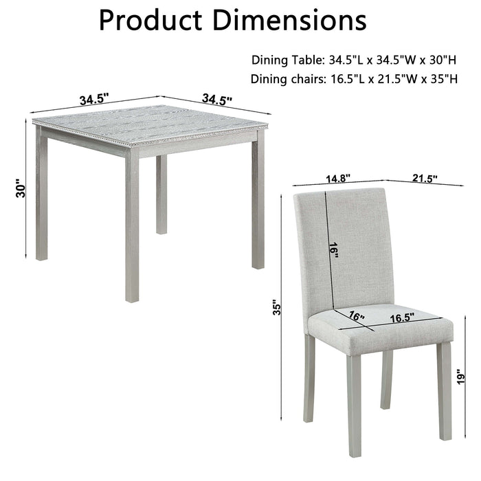 Dining Table Set With Crystal Decoration And Upholstered Chairs