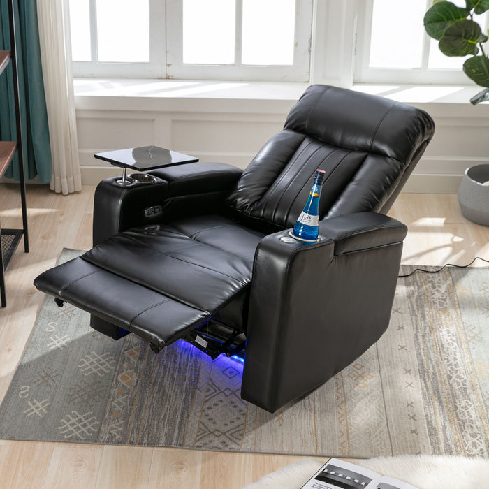 Premium Power Recliner & Storage Arms, Cupholders, Swivel Tray Table And Cell Phone Stand - Black
