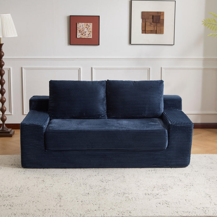Loveseat Sofa, Comfortable Deep Seat Sofa Bed, Modern Small Corduroy Couch For Living Room Bedroom,Reversible Cushion With Pillows,No Assembly Required, Dark Blue