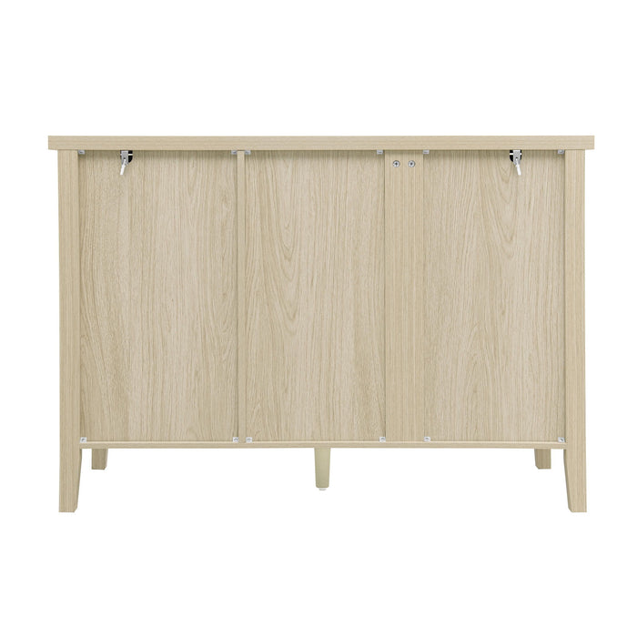 Modern 2 Door 3 Drawer Storage Cabinet, Buffet Cabinet With 2 Embossed Door For Living Room, Kitchen, Entryway - Natural