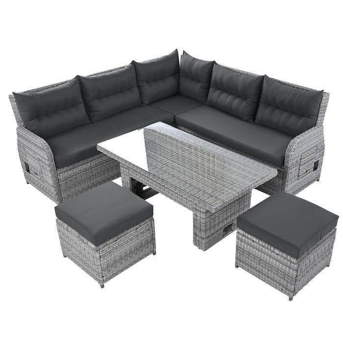 Outdoor Furniture Set Patio Rattan Furniture Set With Adjustable Table, Recliners With Extendable Side Tables And 2 Ottomans