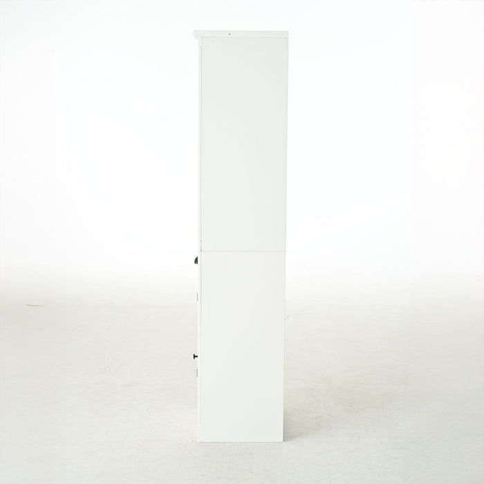 Retro Style 75'' Tall Display Shelf With Cabinet For Hallways Living Room Kitchen - White