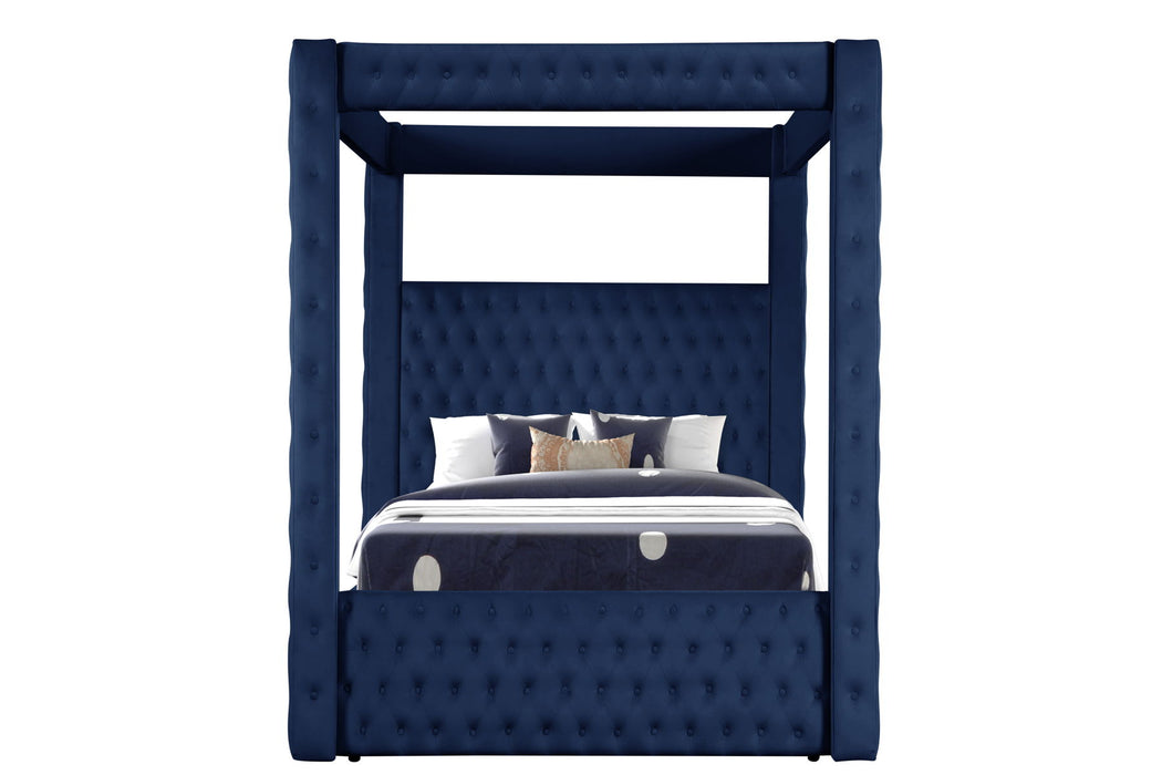Monica Luxurious Four - Poster King 4 Pieces Bedroom Set Made With Wood In Navy