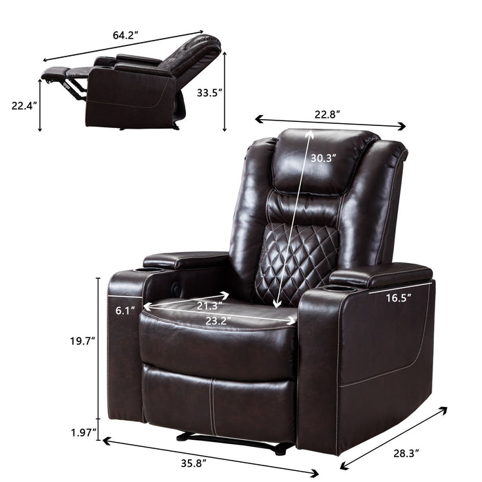 New Design PU Material With Cup Hold Storage Usb Recliner - Brown