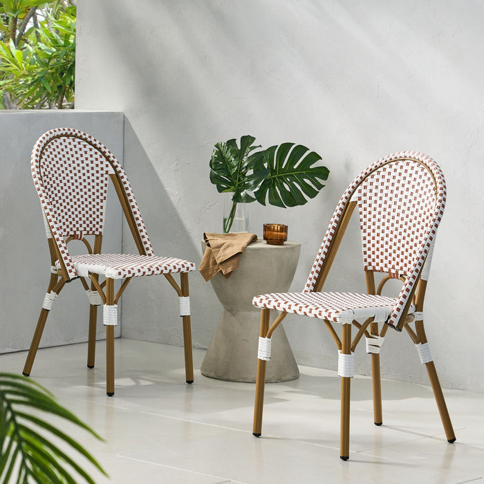 Outdoor Rattan And Aluminum French Bistro Chairs Set