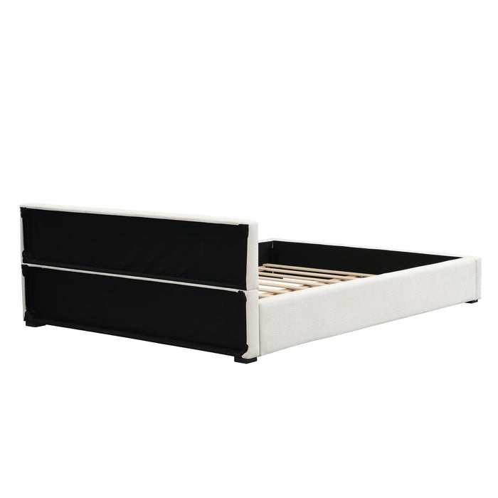 Queen Bed Wide Edge With Soft Upholstery - Beige
