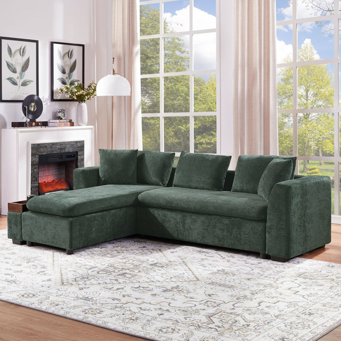 Modern L Shaped Sectional Sofa With Chenille Upholstery And Wooden Storage