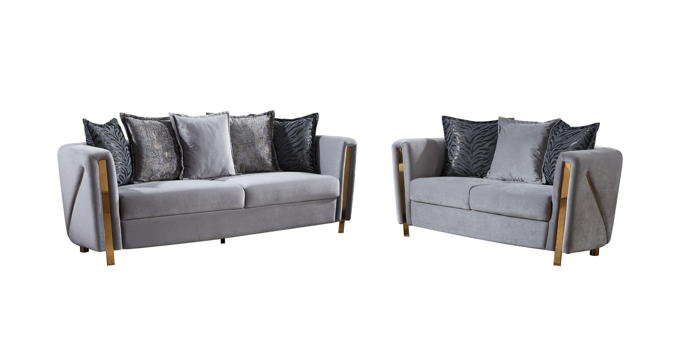 Chanelle Thick Velvet Upholstered 2 Piece Living Room Set Made With Wood In Gray