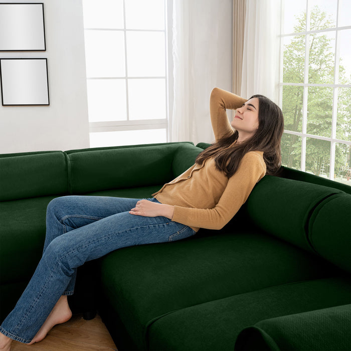 Contemporary Elegant White Chenille Sofa With Storage And Ottoman