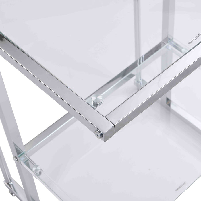 Silver Chrome Side Table, 2-Tier Acrylic Glass End Table For Living Room & Bedroom