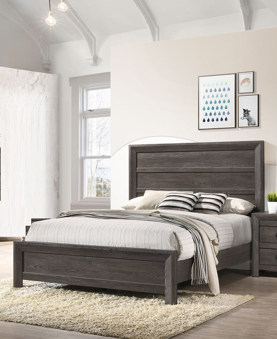 Rustic Wooden Bedroom Furniture King Size Panel Bed Gray Brown Finish Contemporary Style