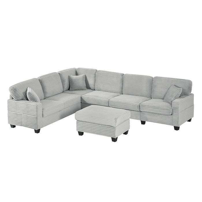 Upholstered U-Shaped Sectional Sofa With Movable Ottoman And Side Storage Pockets