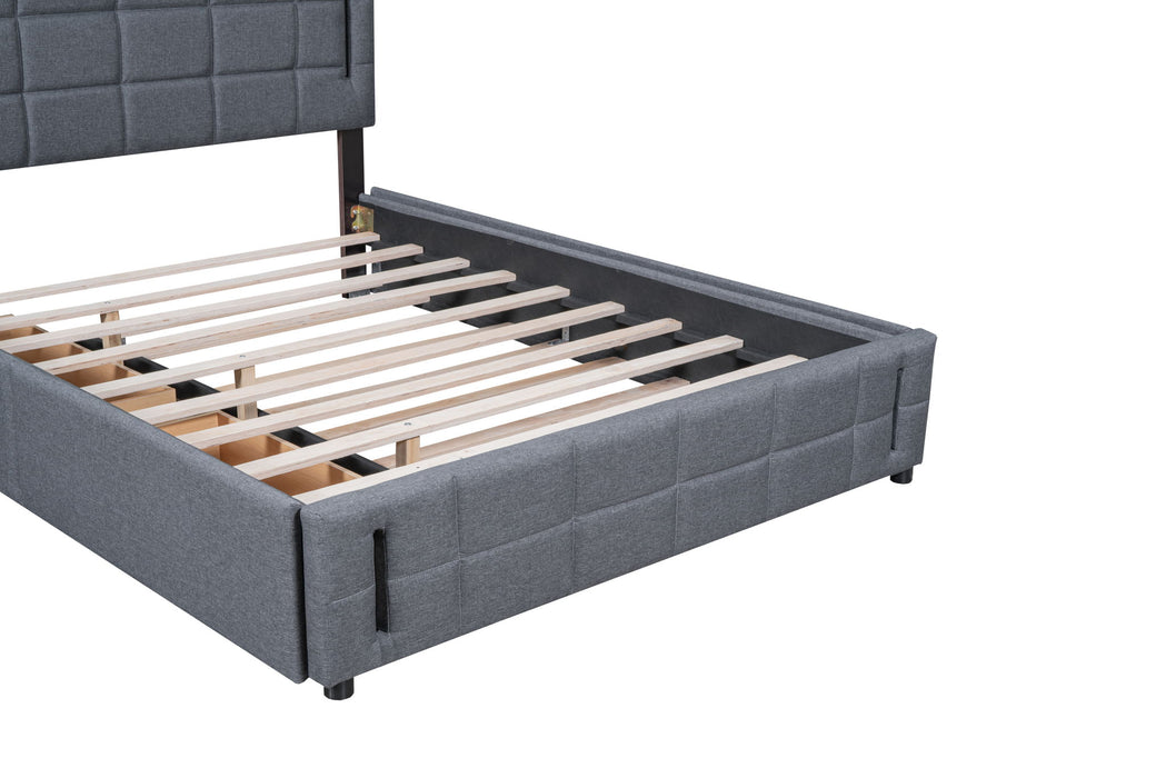 Upholstered Platform Bed With Trundle & Drawers