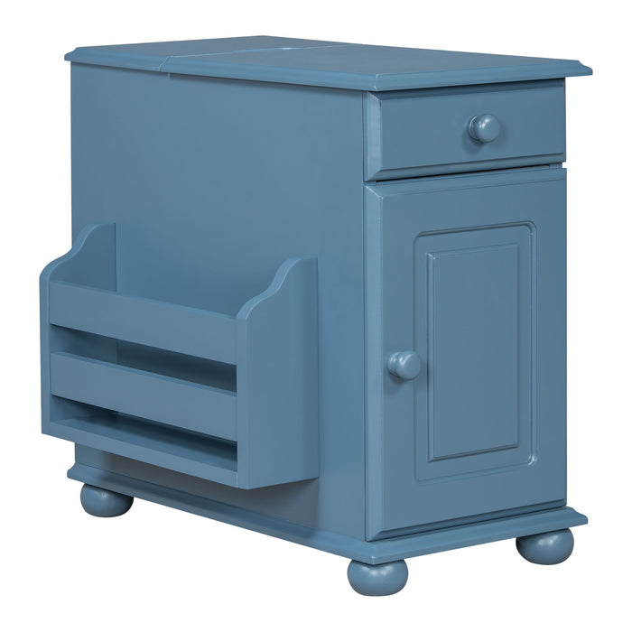 Vintage Flip Top Side Table With USB Ports
