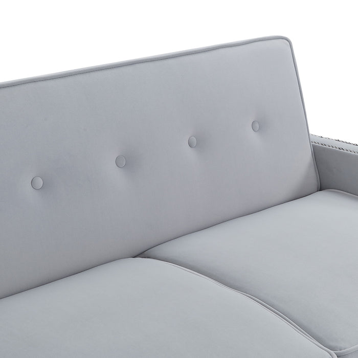 54.7" Multiple Adjustable Positions Sofa Bed Stylish Sofa Bed With A Button Tufted Backrest, Two USB Ports And Four Floral Lumbar Pillows For Living Room, Bedroom, Or Small Space, Light Grey