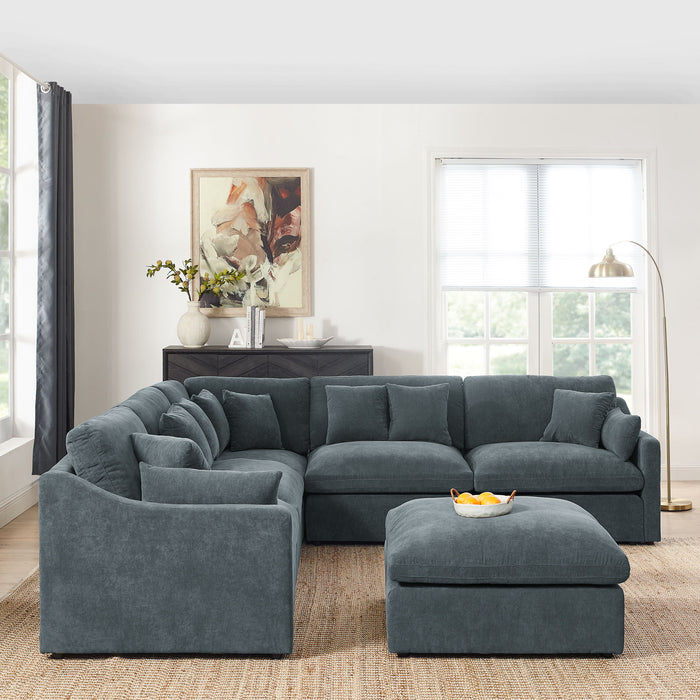 6 Seats Modular L-Shaped Sectional Sofa With Ottoman, 10 Pillows, Oversized Upholstered Couch Width / Removabled Down - Filled Seat Cushion For Living Room, Chenille Grey
