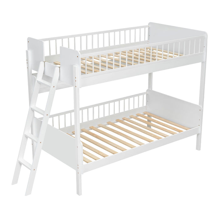 Bunk Bed With 3 Storage Shelves, Adjustable Ladder Left Or Right