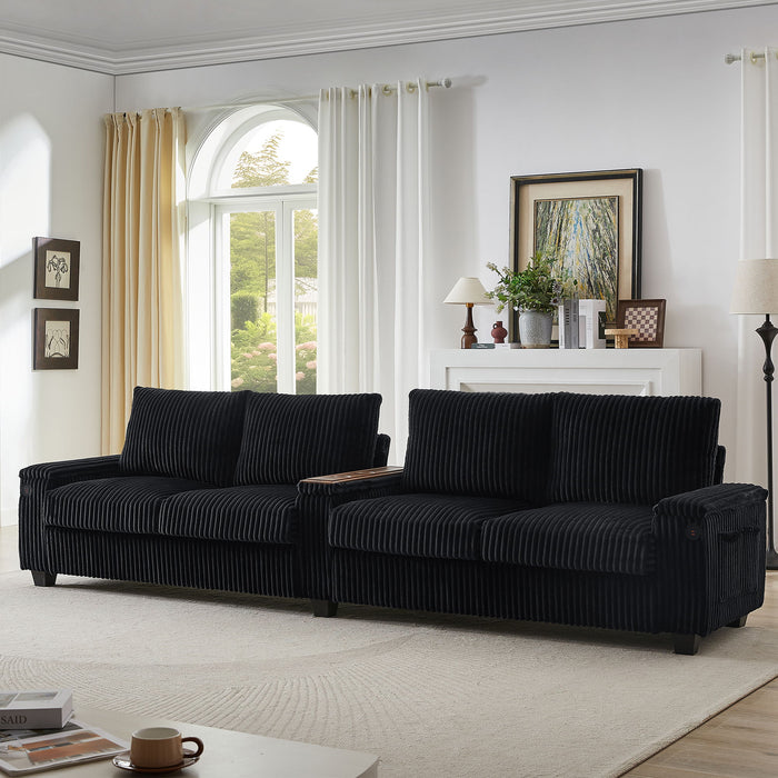 Modern 4 Seater Corduroy Sofa Couch With USB Ports And Hidden Storage
