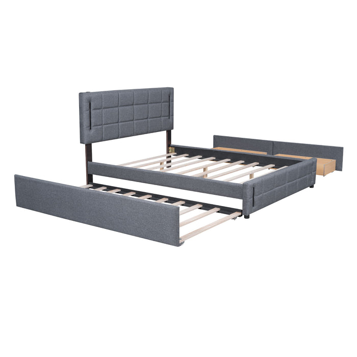 Upholstered Platform Bed With Trundle & Drawers