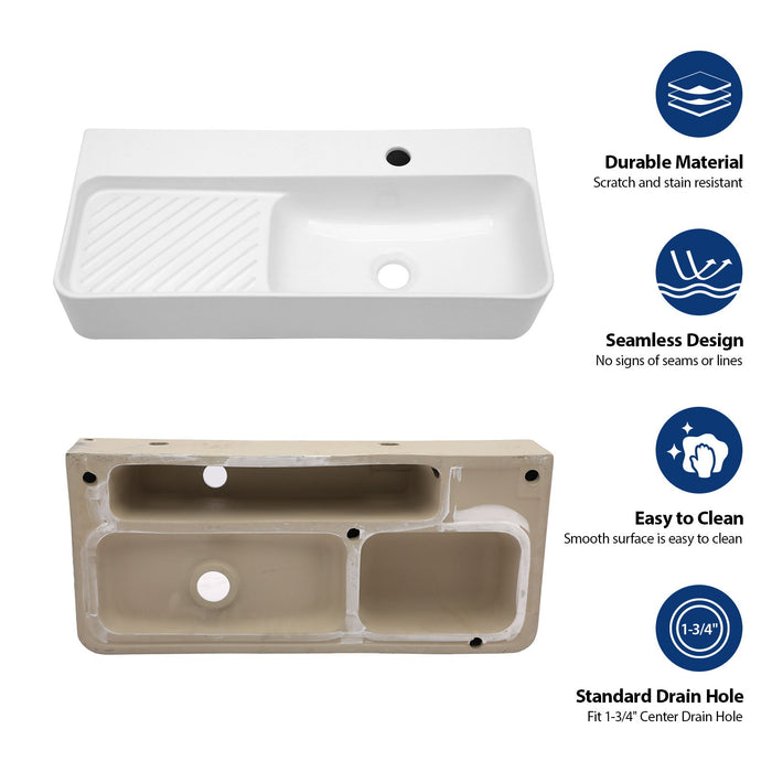 Inspired Console Sink With Built In Washboard, Overflow & Sleek Legs, 28" X 12" - White / Black