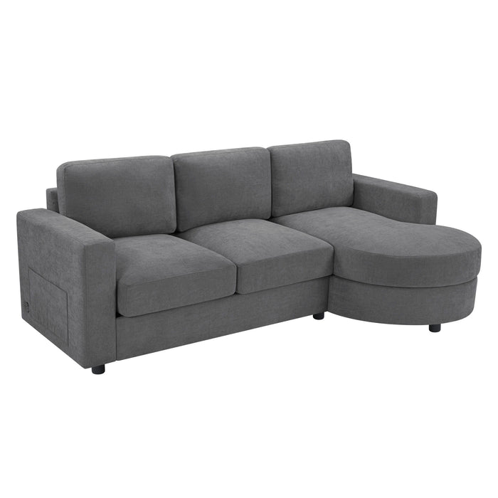Modern L-Shaped Sectional Sofa With Curved Chaise, USB Ports, And Side Storage Pockets