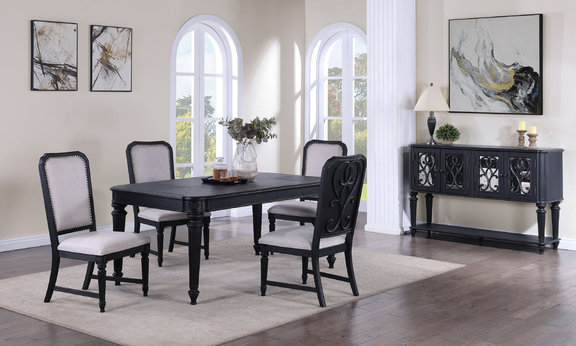 Formal Traditional 5 Pieces Dining Room Se Dark Brown Finish 18" Extension Leaf Table Tufted Upholstered Chairs Beautiful Carved Legs Dining Room Furniture