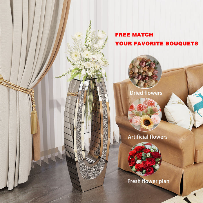 U - Shaped Floor Vase With Shattered Diamond Mirror Surface