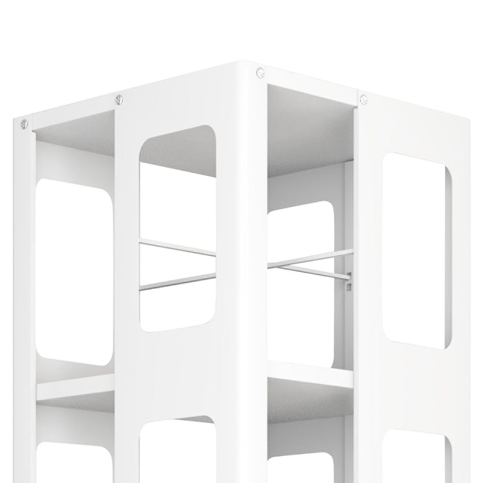 4 Tier All Steel Rotating Bookshelf With 360° Wheels, Large Size Sturdy & Spacious Book Rack, New Style Bookshelf - White