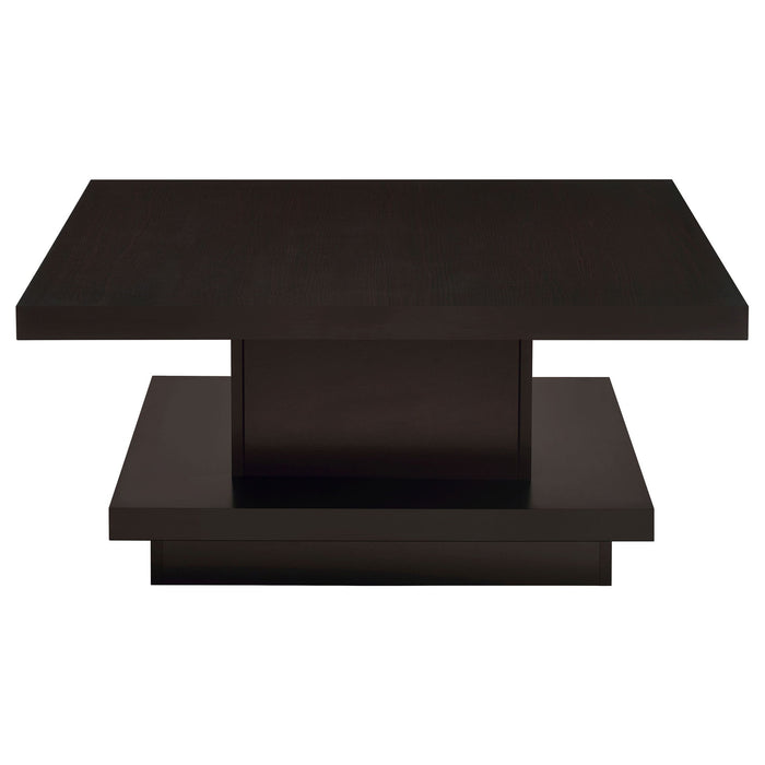 Square Coffee Table With Geometric Design And Storage Shelf - Cappuccino