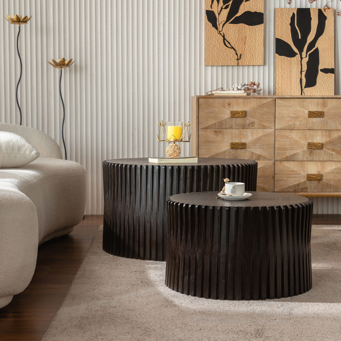 Cylindrical Coffee Table With Vertical Texture Relief