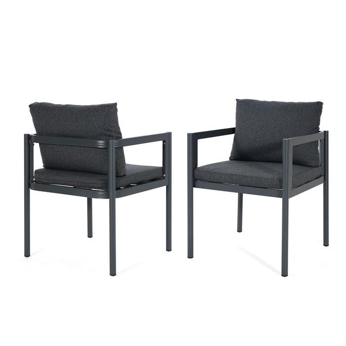 7 Piece Outdoor Dining Set With Table And 6 Chairs - Black / Gray / Teak