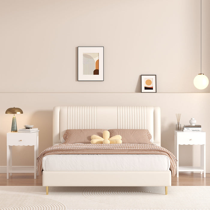 Nightstand With Drawer And Open Shelf, Scalloped Edge Bedside Table For Bedroom - White