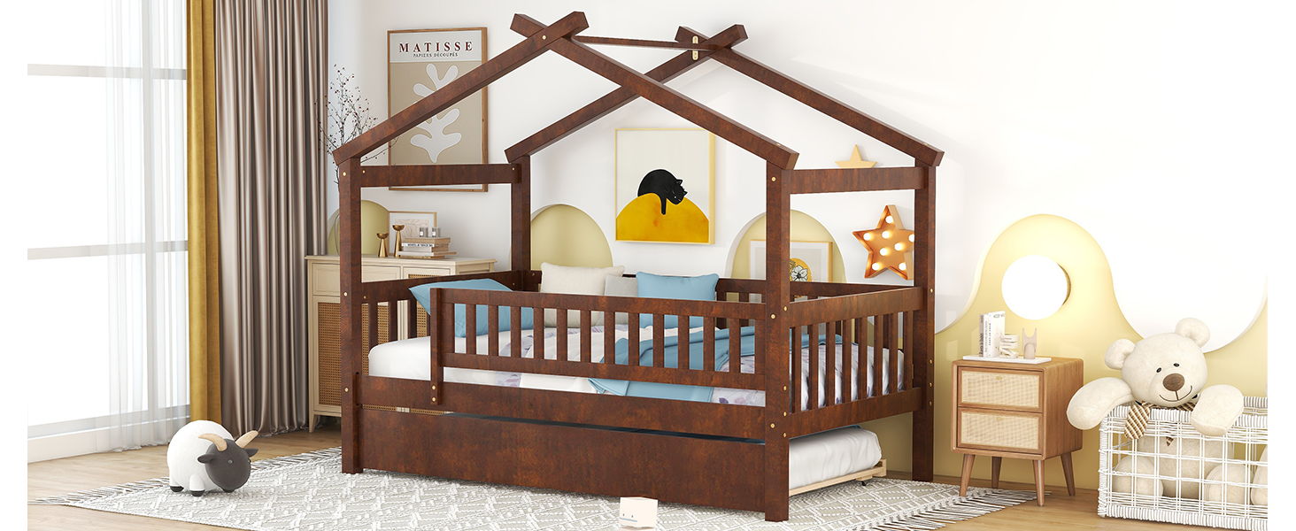Creativity House Bed With Twin Size Trundle