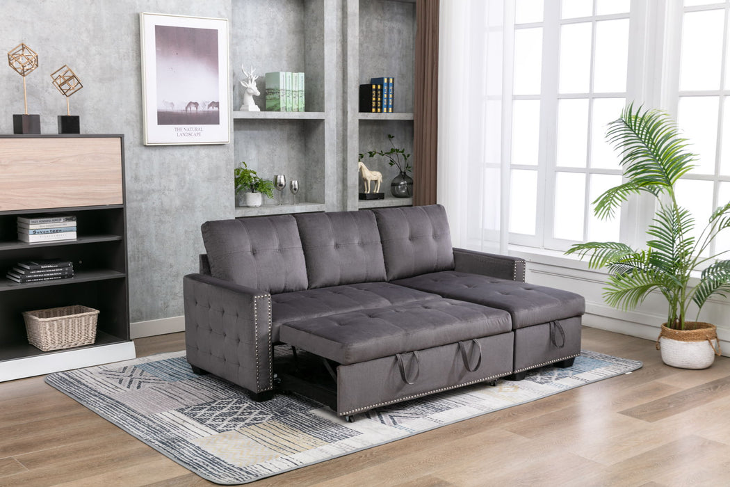 77" Reversible Sectional Storage Sleeper Sofa Bed, L-Shape 2 Seat Sectional Chaise With Storage, Skin - Feeling Velvet Fabric, Dark Gray Color For Furniture