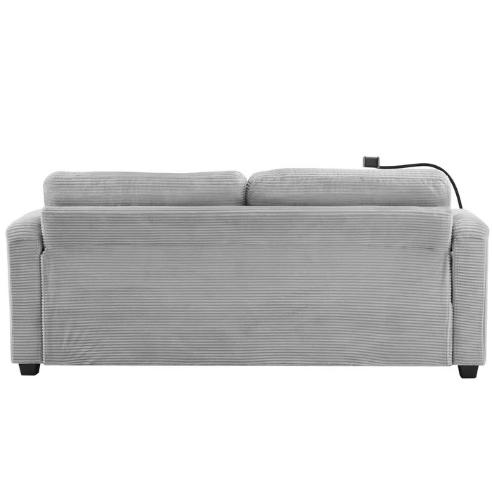 Corduroy Sleeper Sofa Loveseat Sofa With Full Size Mattress, 2 USB Ports, 2 Cup Holders, 2 Side Pockets And Phone Holder