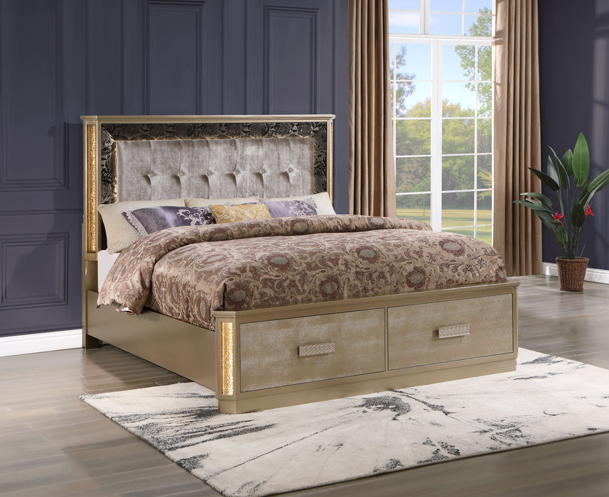 Medusa Queen 4 Piece Bedroom Set Made With Wood In Gold